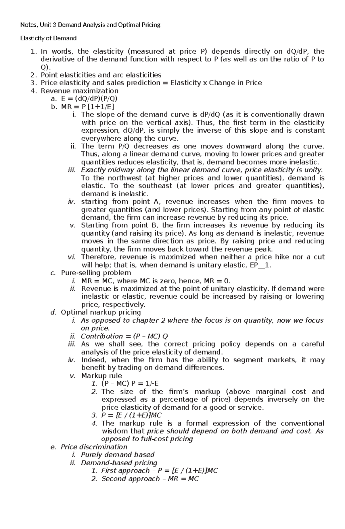 Managerial Economics 101: Demand Analysis & Optimal Pricing Notes - Studocu