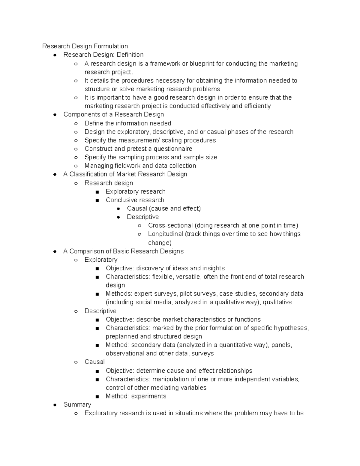 Marketing Research Design Formulation Overview and Components - Studocu