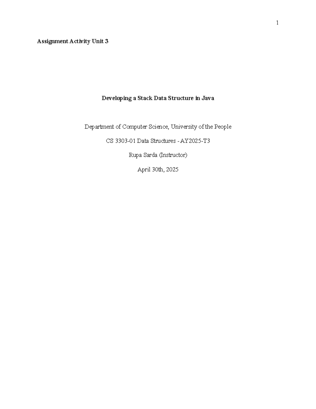 CS Data Structures Assignment: Developing a Stack in Java - Studocu