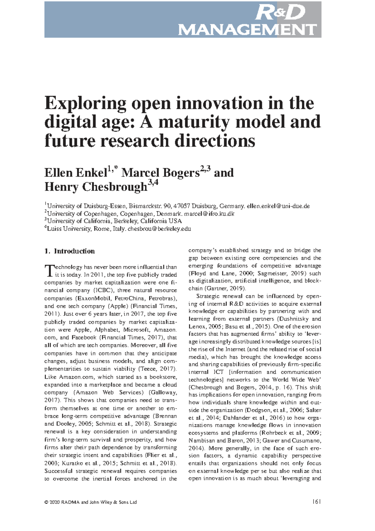 Exploring Open Innovation in the Digital Age: A Maturity Model (2020 ...