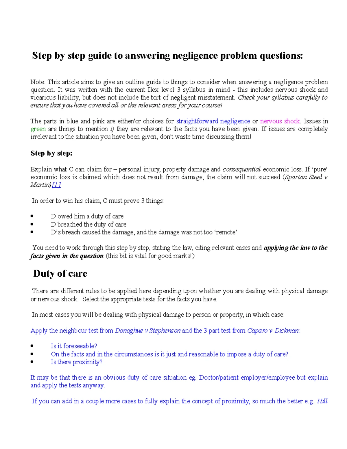 Step by step guide to answering negligence problem questions - Step by ...