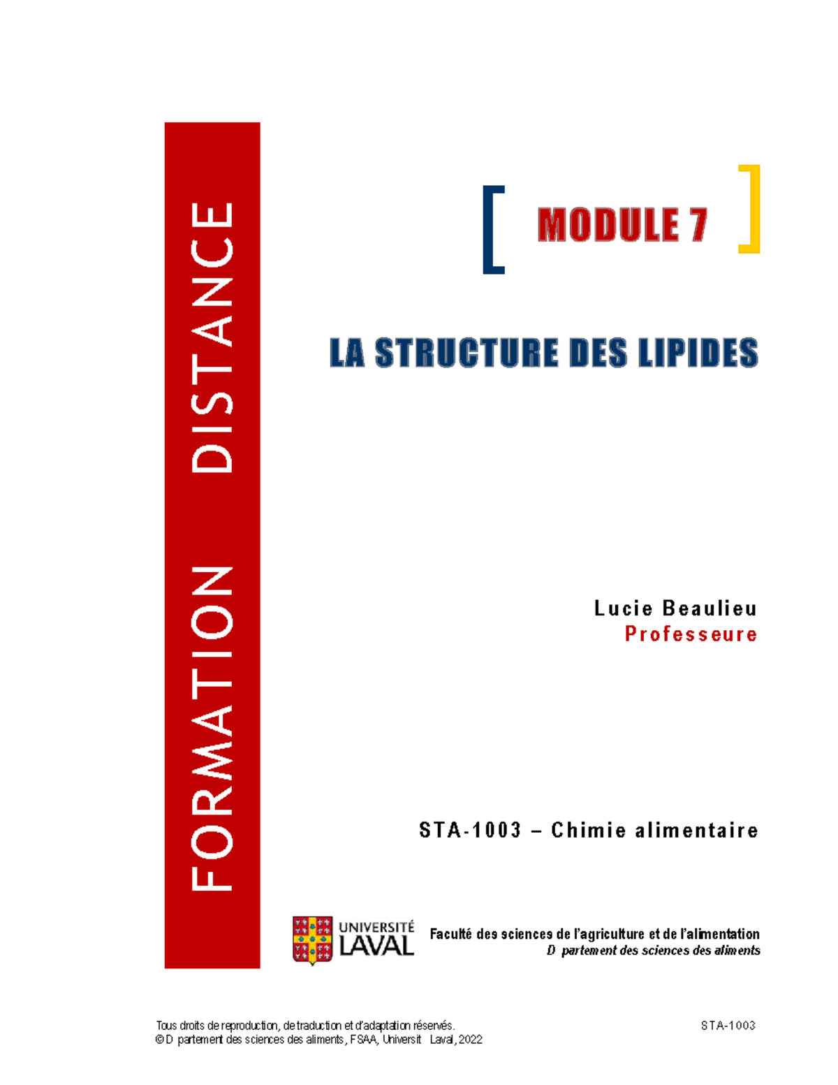 Nomenclature des Acides Gras Module 7 STA1003 Studocu — free download