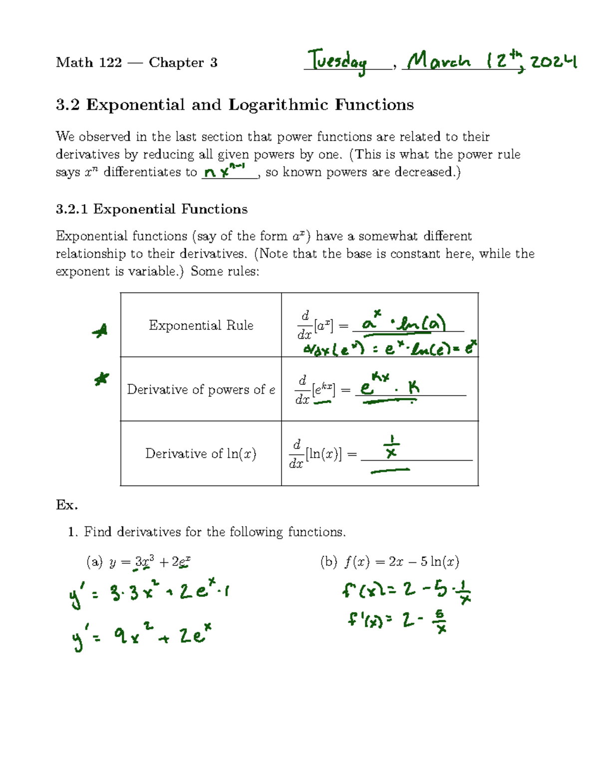 3.2 Exponential and Logarithmic Functions - (This is what the power ...