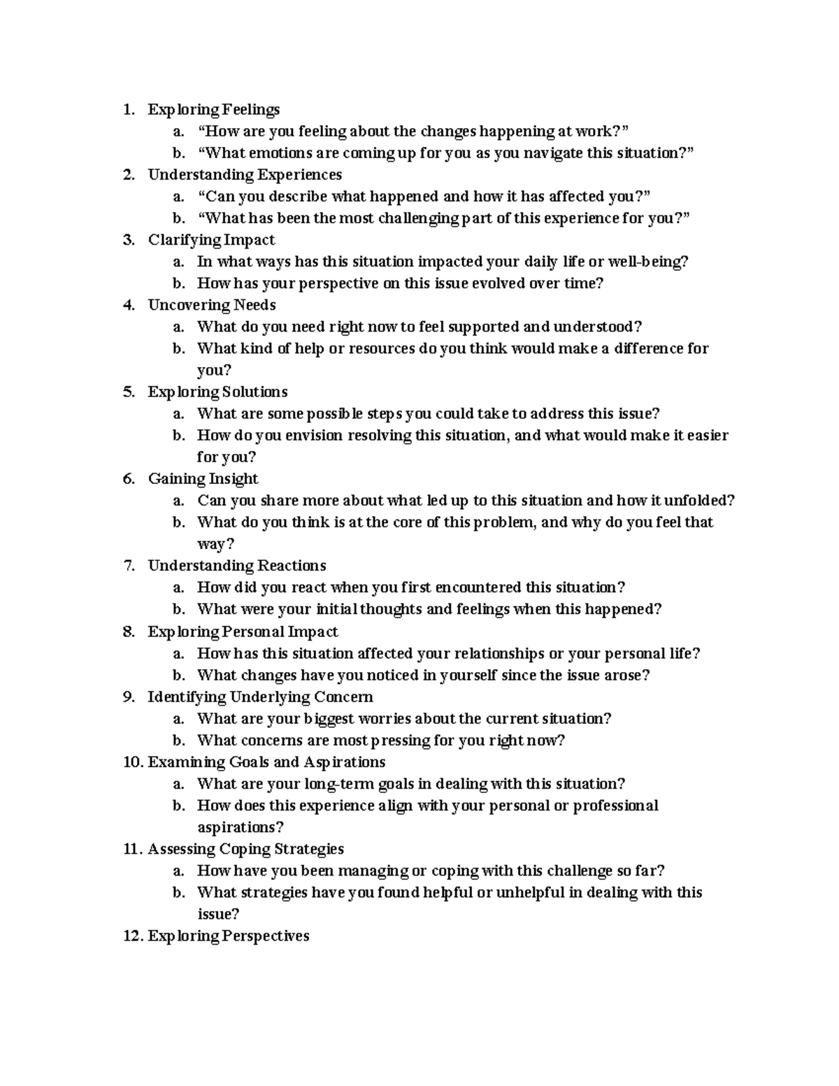 Counselor Questions: Navigating Emotions and Personal Impact - Studocu