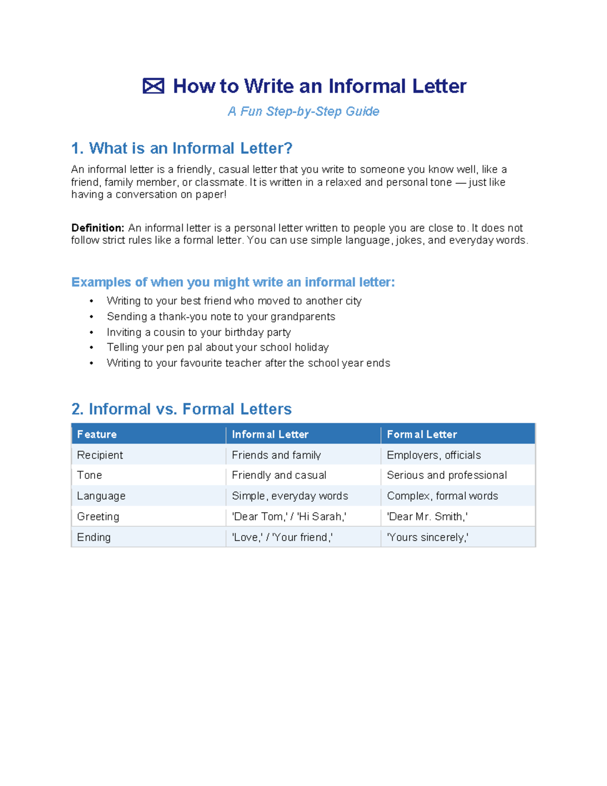 Informal Letter Writing Guide: Tips & Examples - Studocu