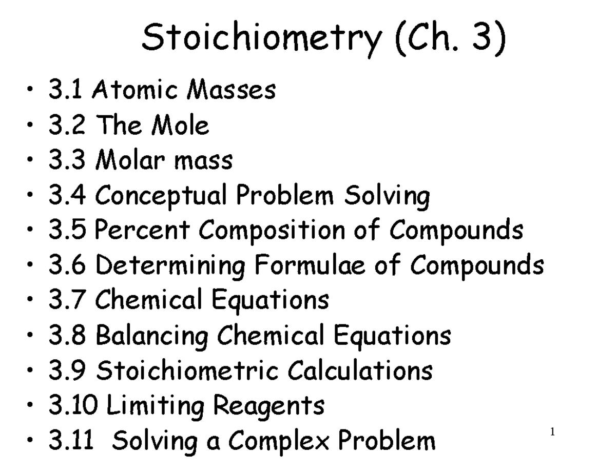 CHEM 121 Chapter 3: Stoichiometry Notes (Fall 2023) - Studocu