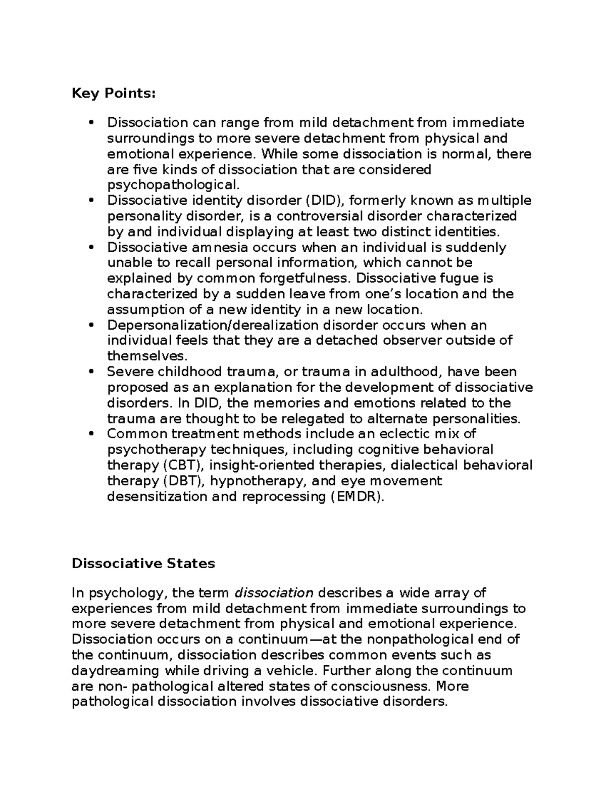 Dissociative disorders - Key Points: Dissociation can range from mild ...