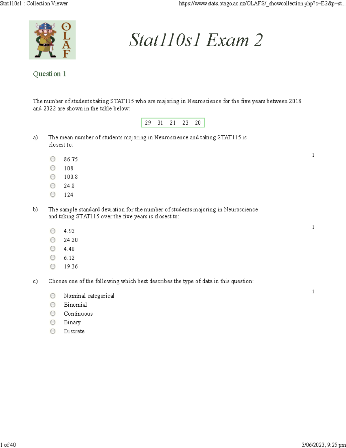 STAT110 2023S1 Practice Exam Questions with Solutions Included - Studocu