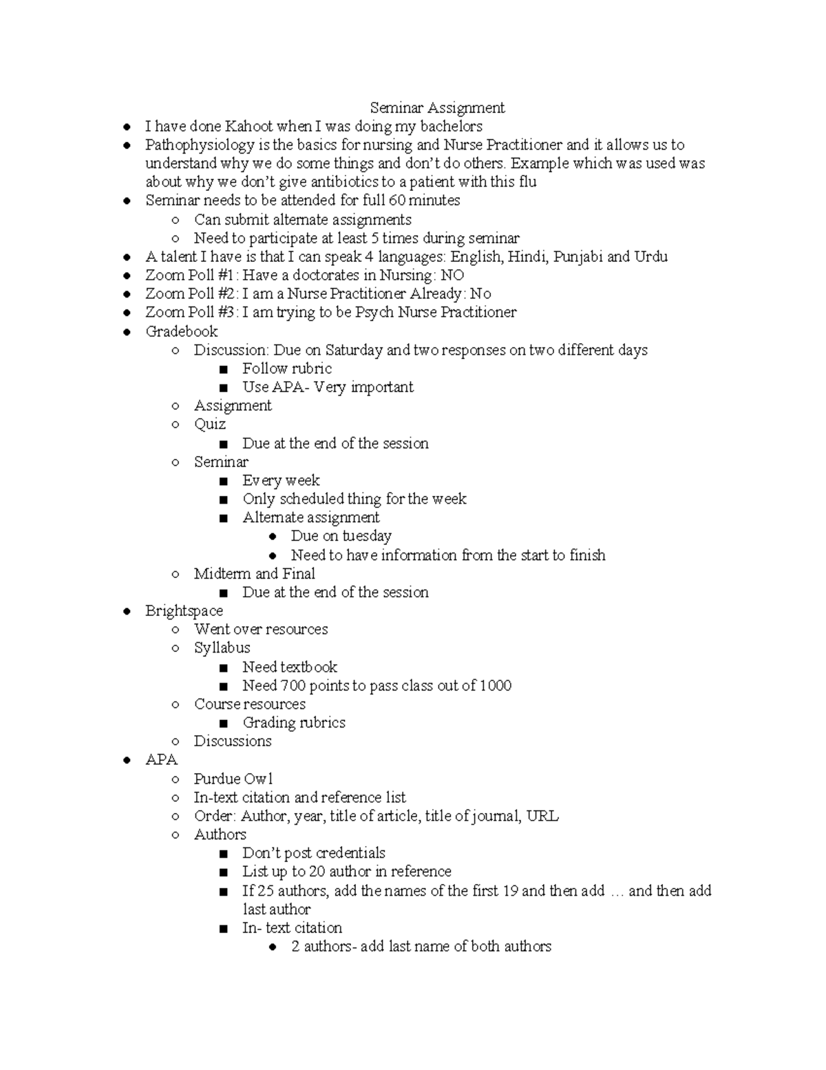 NUR 501 Seminar Assignment: Pathophysiology Lecture Notes - Studocu