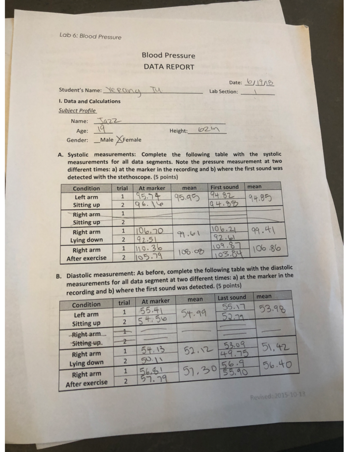 Lab 6 - Blood Pressure Data Report and Analysis - Studocu