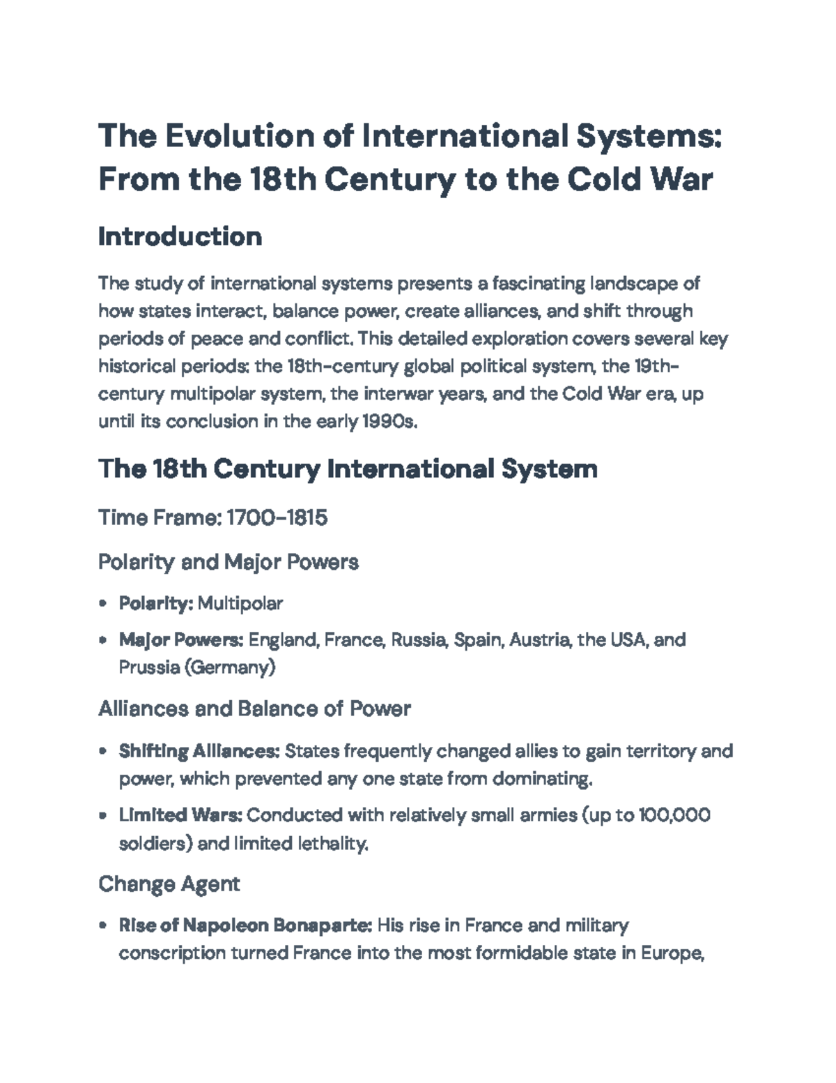 The Evolution of International Systems: 18th Century to the Cold War ...
