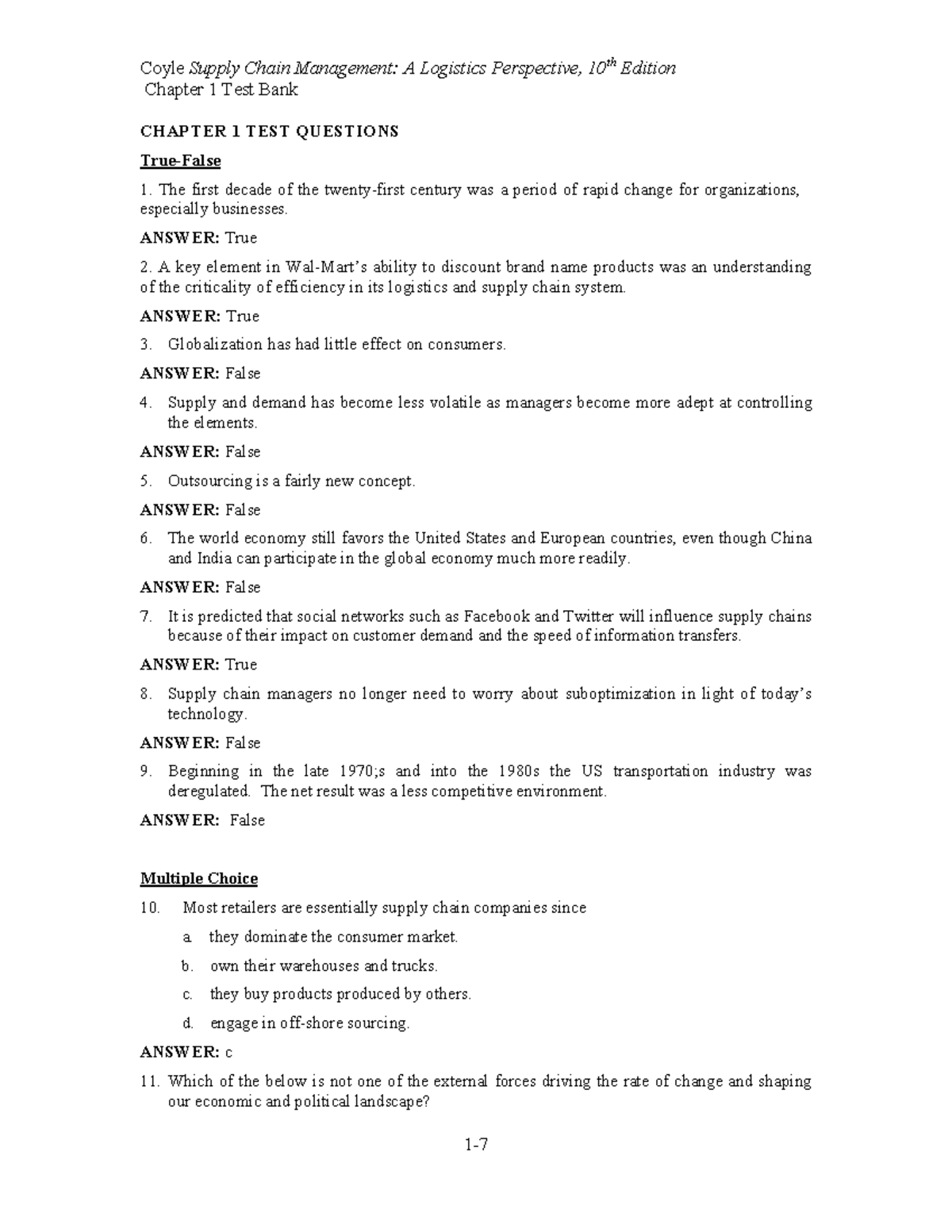 Chapter 1 test bank - Chapter 1 Test Bank CHAPTER 1 TEST QUESTIONS True ...