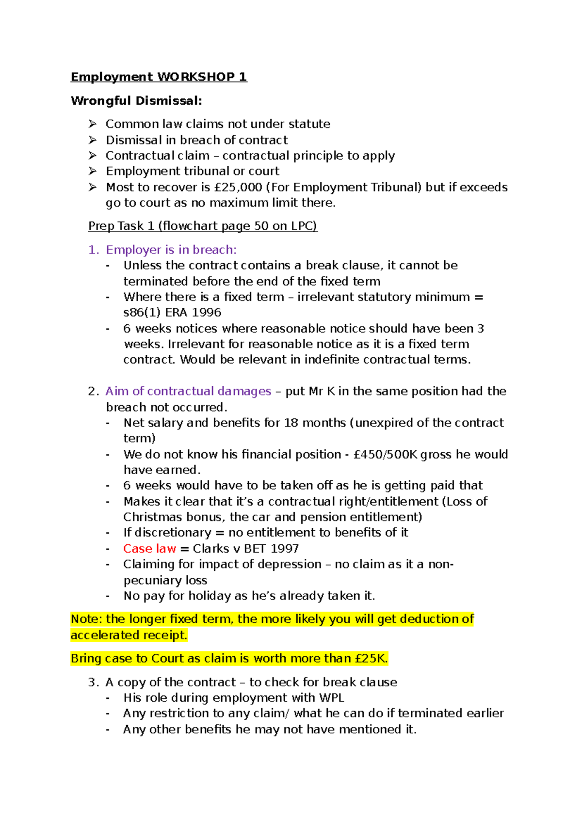 Employment Law Workshop Notes: Wrongful Dismissal & Harassment Claims ...