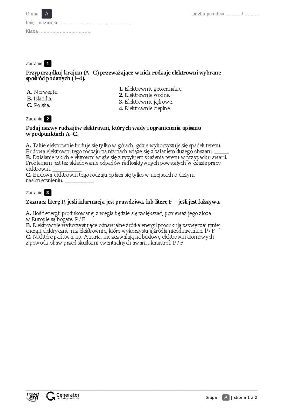 Test z Geografii dla Klasy 5: 19 Pytań i 23 Punkty - Studocu