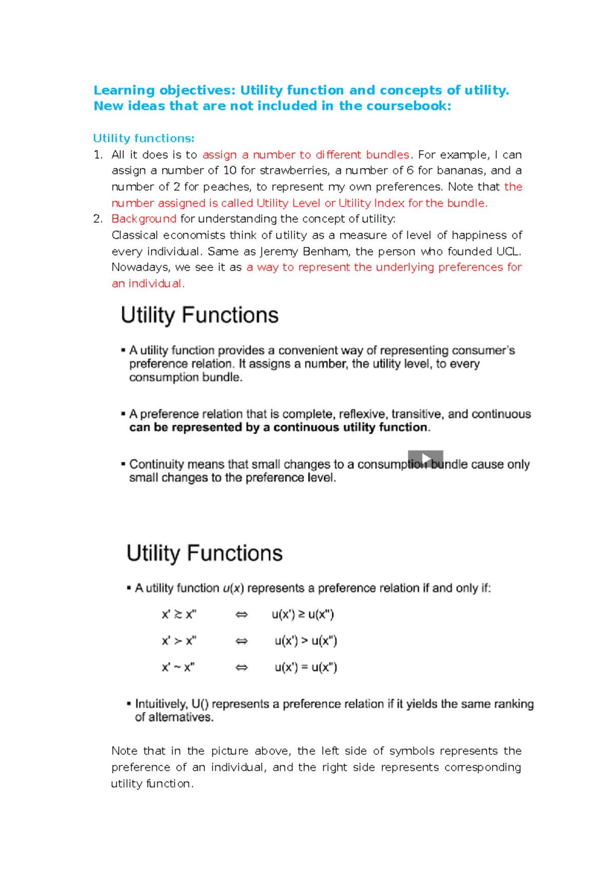 Utility Function Concepts - Lecture 7 ECON 230 - Studocu