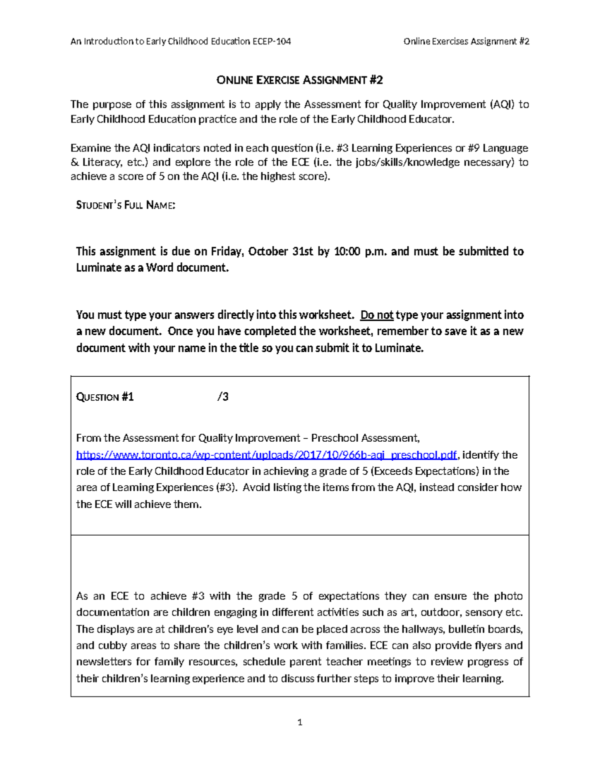 ECEP-104 - Online Exercise #2: Role of ECE in AQI Assessment - Studocu