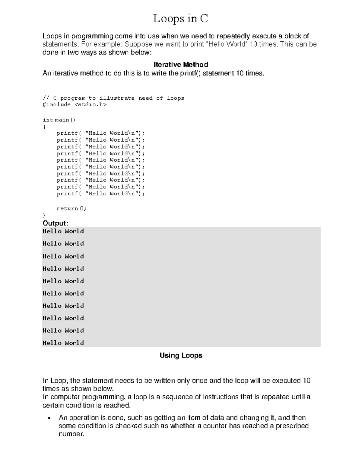 Lect10 Loop in C - Pps c language notes - Loops in C Loops in ...