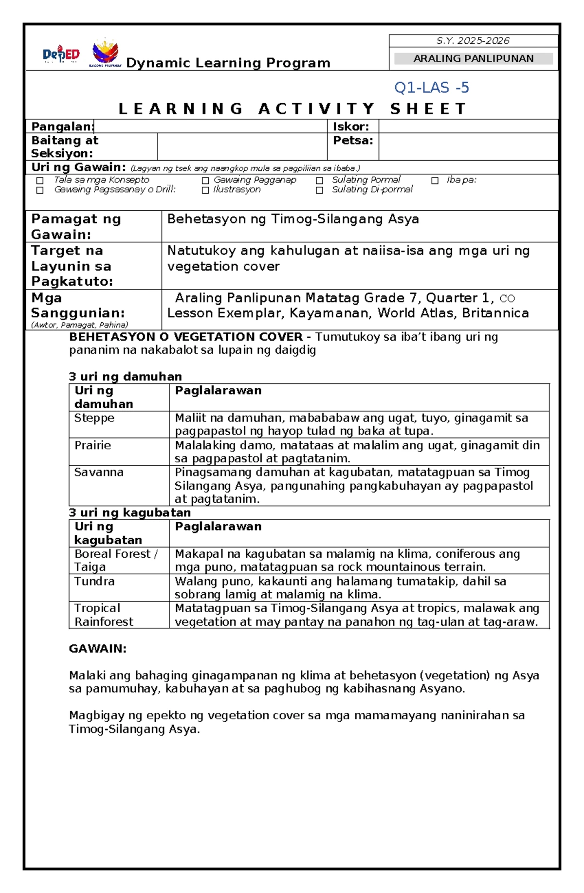 LAS DAY 2 AP 7 - LEARNING ACTIVITY SHEETS ARALING PANLIPUNAN 7 - Studocu