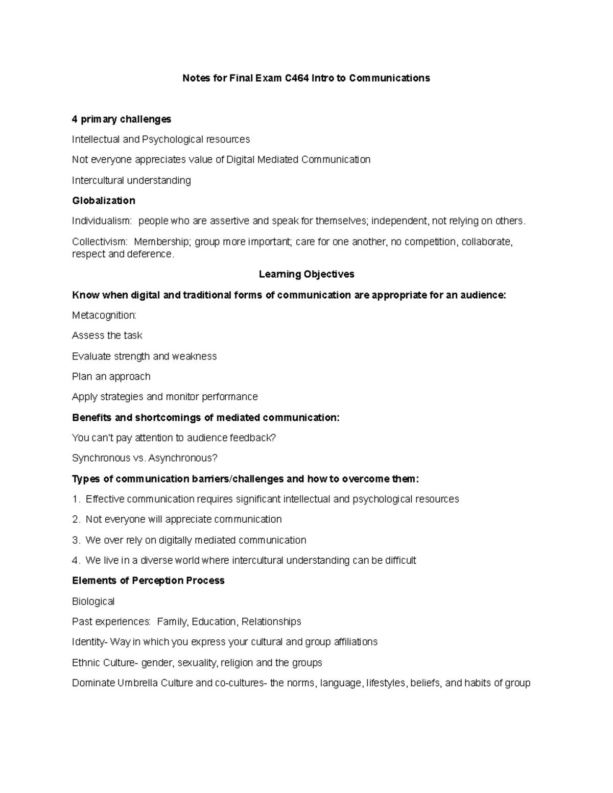 Final Exam Study Guide for C464: Intro to Communications - Studocu