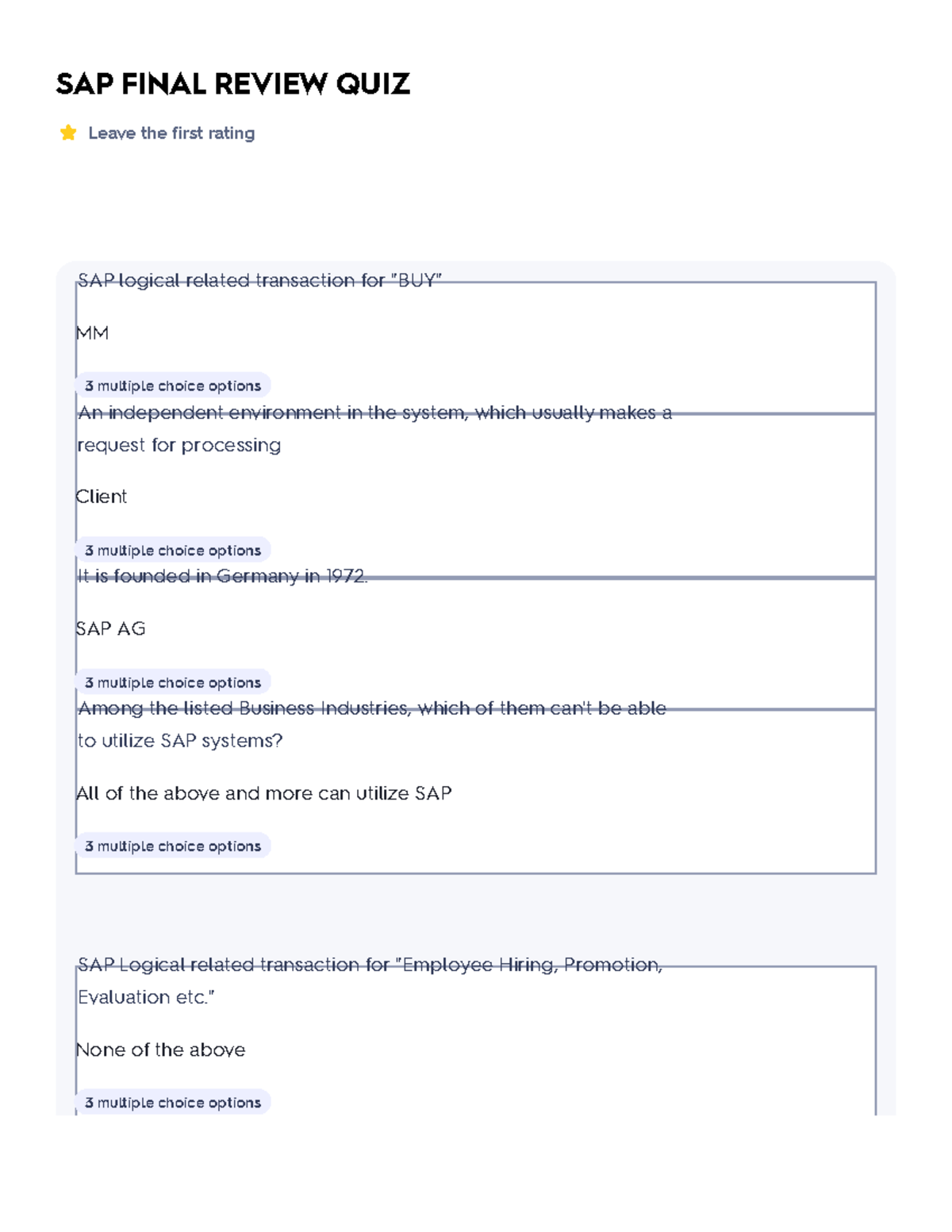 SAP Final Review Quiz Flashcards & Study Guide - Studocu