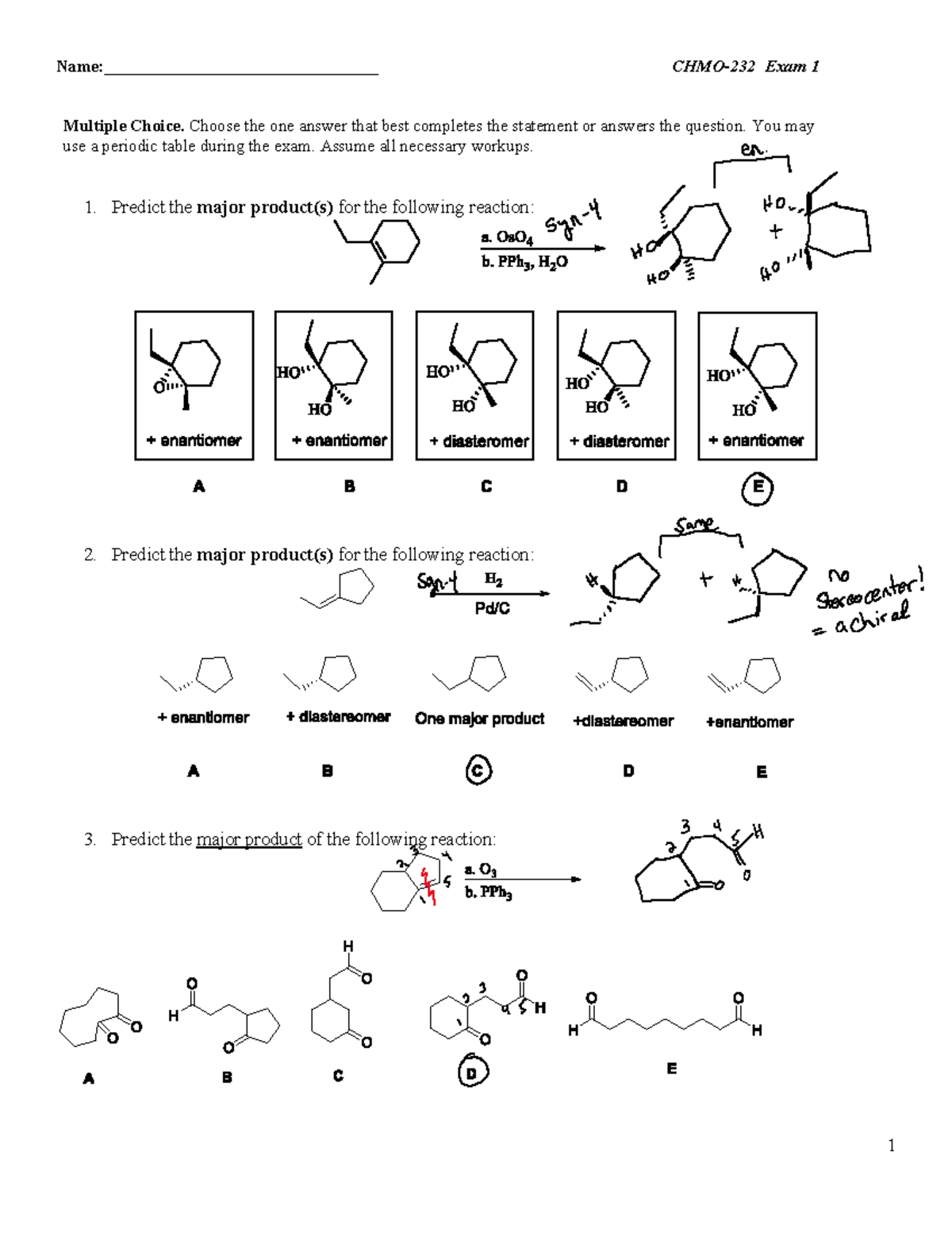 Exam 1 CHMO232 2026: Multiple Choice Questions and Answers - Studocu