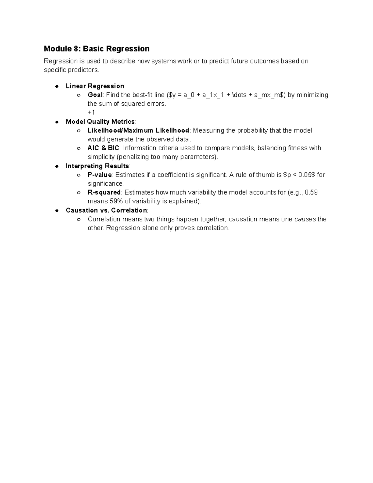 Module 8: Understanding Basic Regression Techniques - Studocu