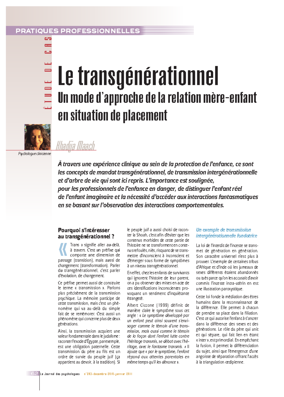 Le transgenerationnel un mode dapproche de la relation mere enfant en ...