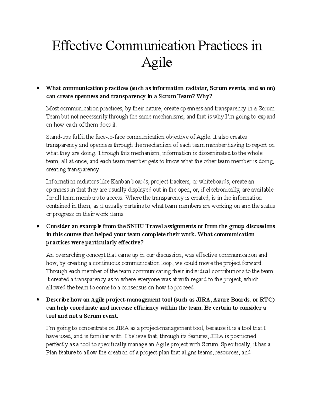 CS 250 Agile Team Charter for SNHU Travel Application Project - Studocu