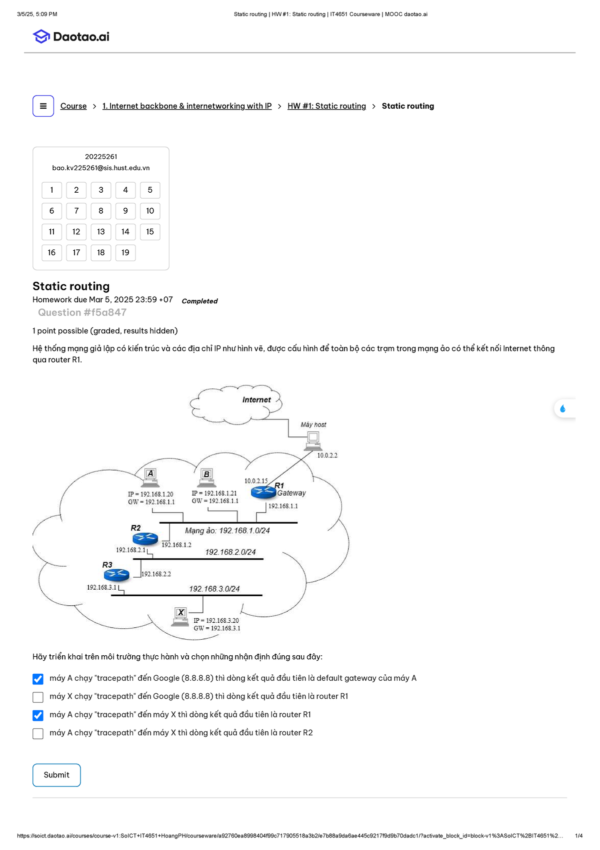 Static Routing Homework #1 - IT4651 Courseware MOOC - Studocu
