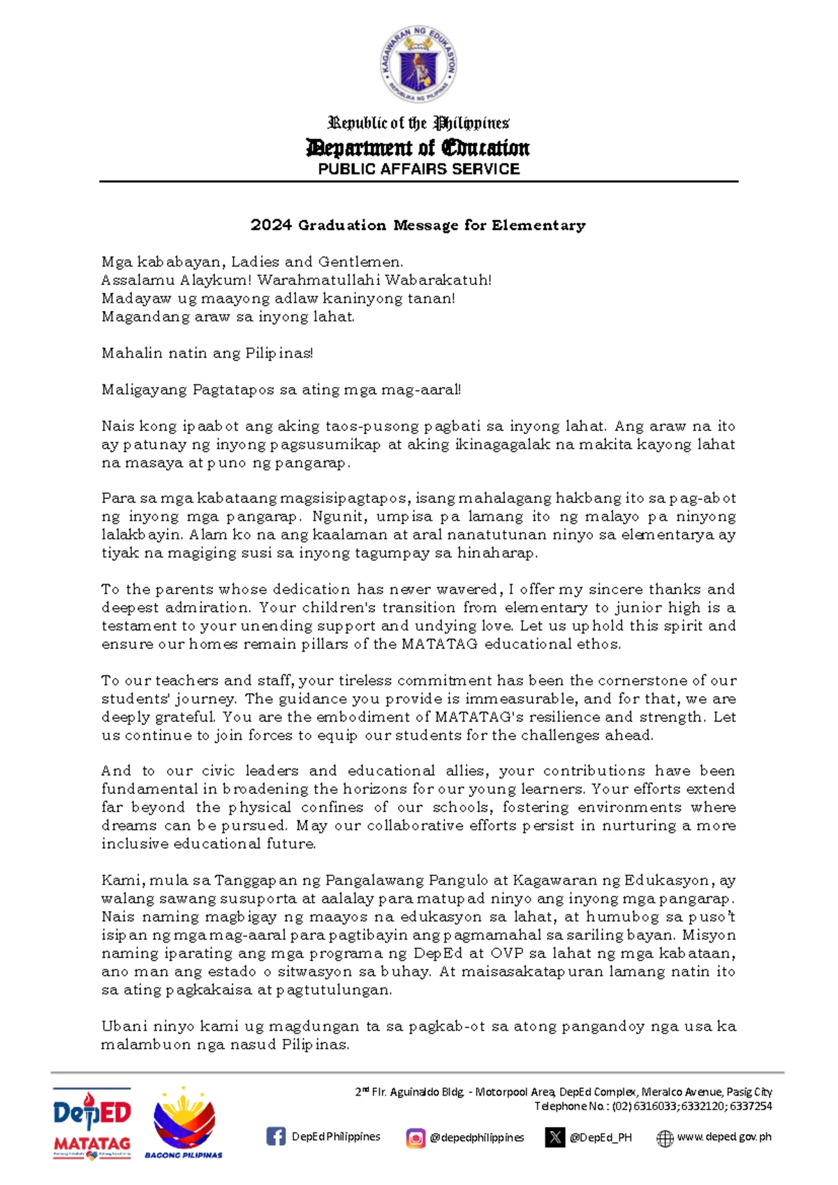 Graduation Message 2024 for Elementary Students in the Philippines ...