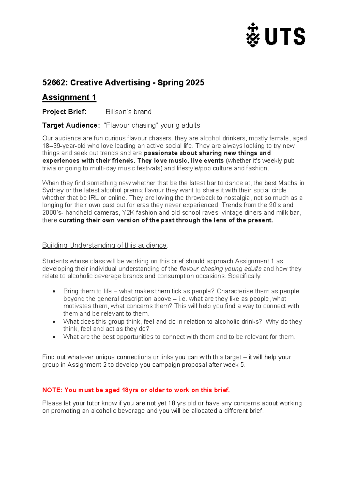 52662: Creative Advertising S25 A1 Project Brief - Young Adult Audience ...