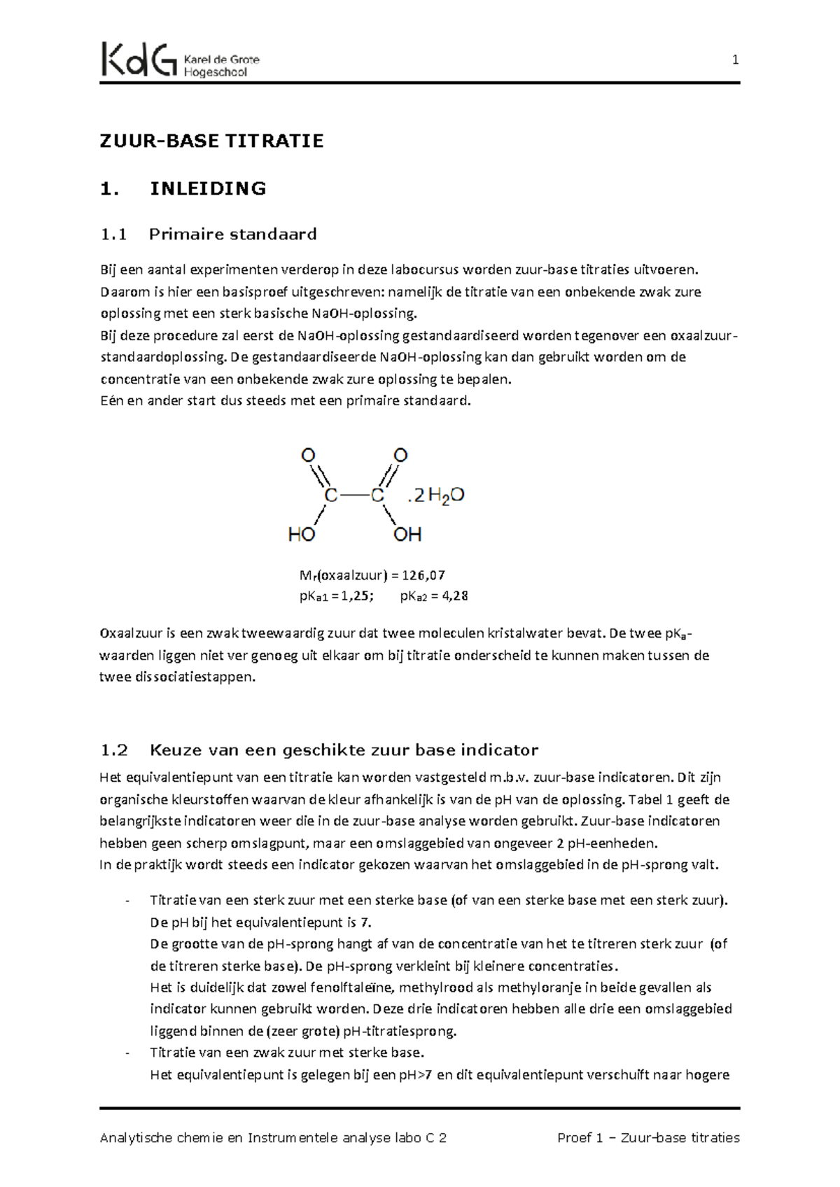 Proef 01 - Zuur-Base Titratie in Analytische Chemie C2 - Studocu