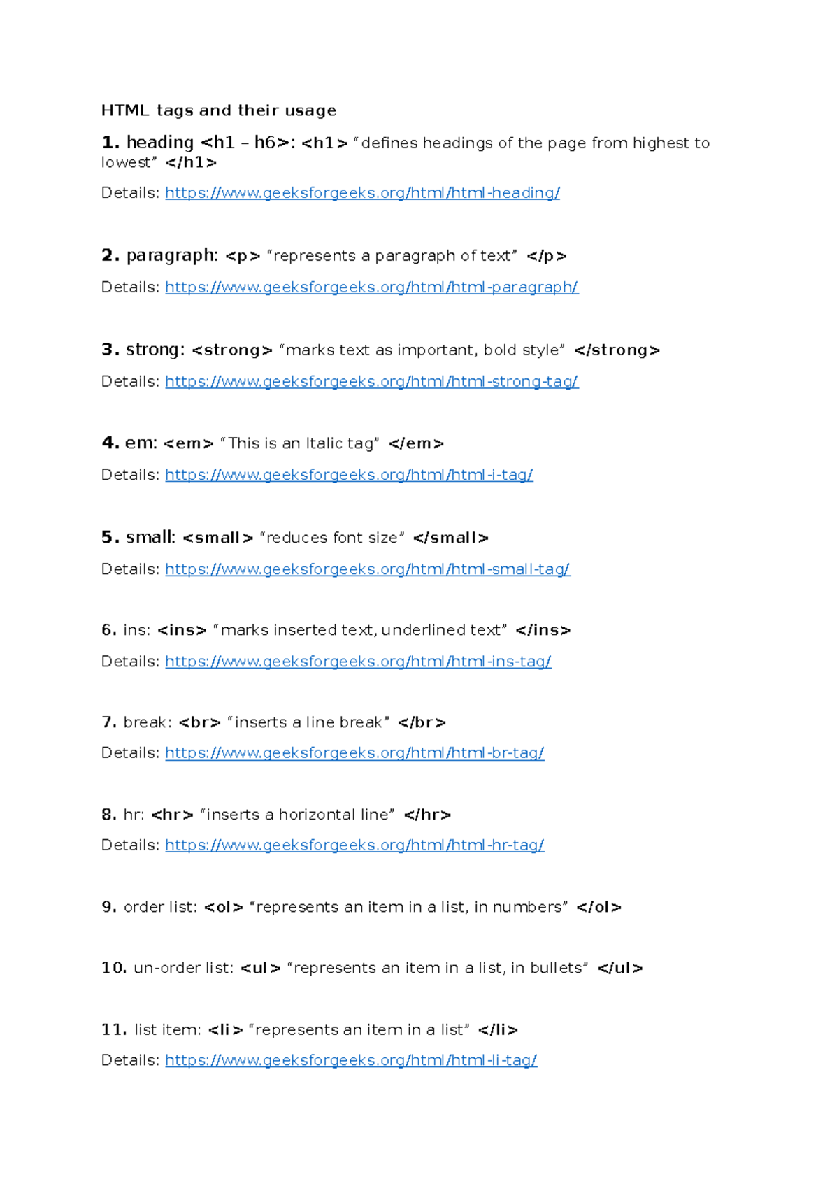 HTML Tags and Their Usage: A Comprehensive Guide - Studocu