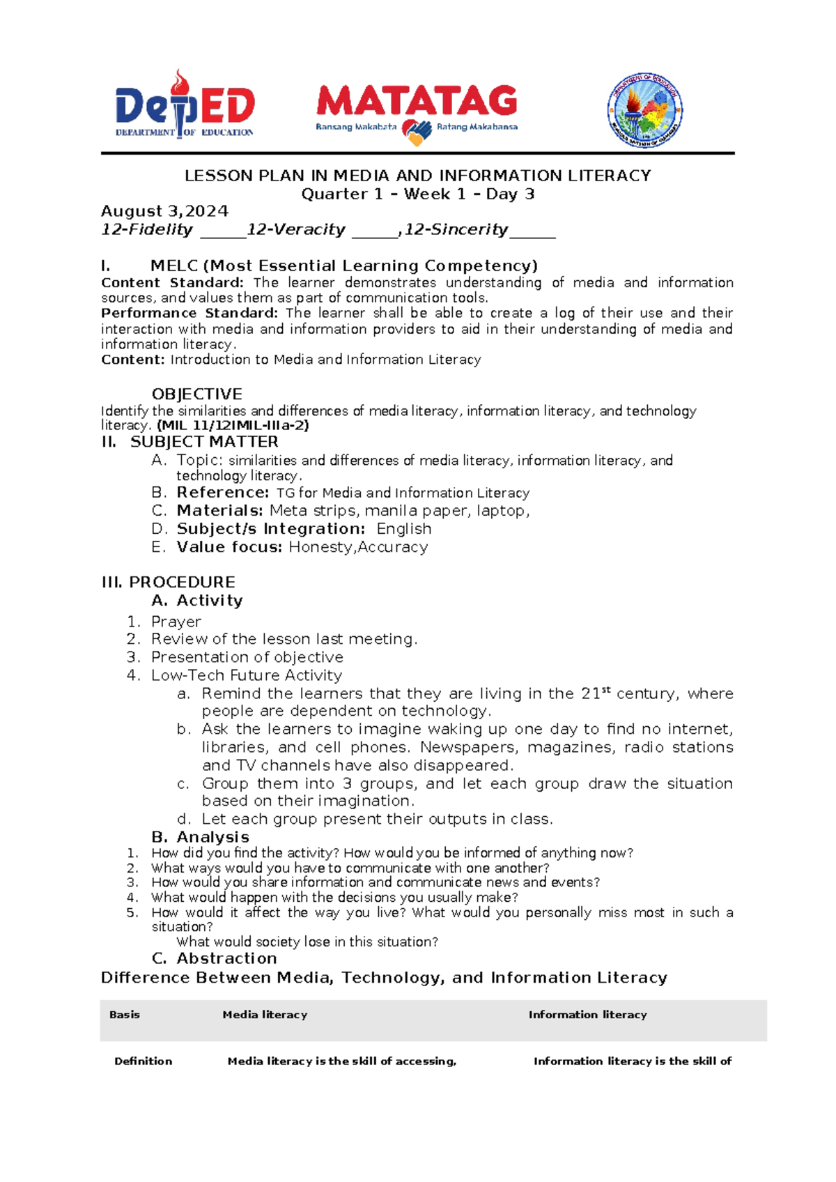 LP-2-MIL - Maed - LESSON PLAN IN MEDIA AND INFORMATION LITERACY Quarter ...