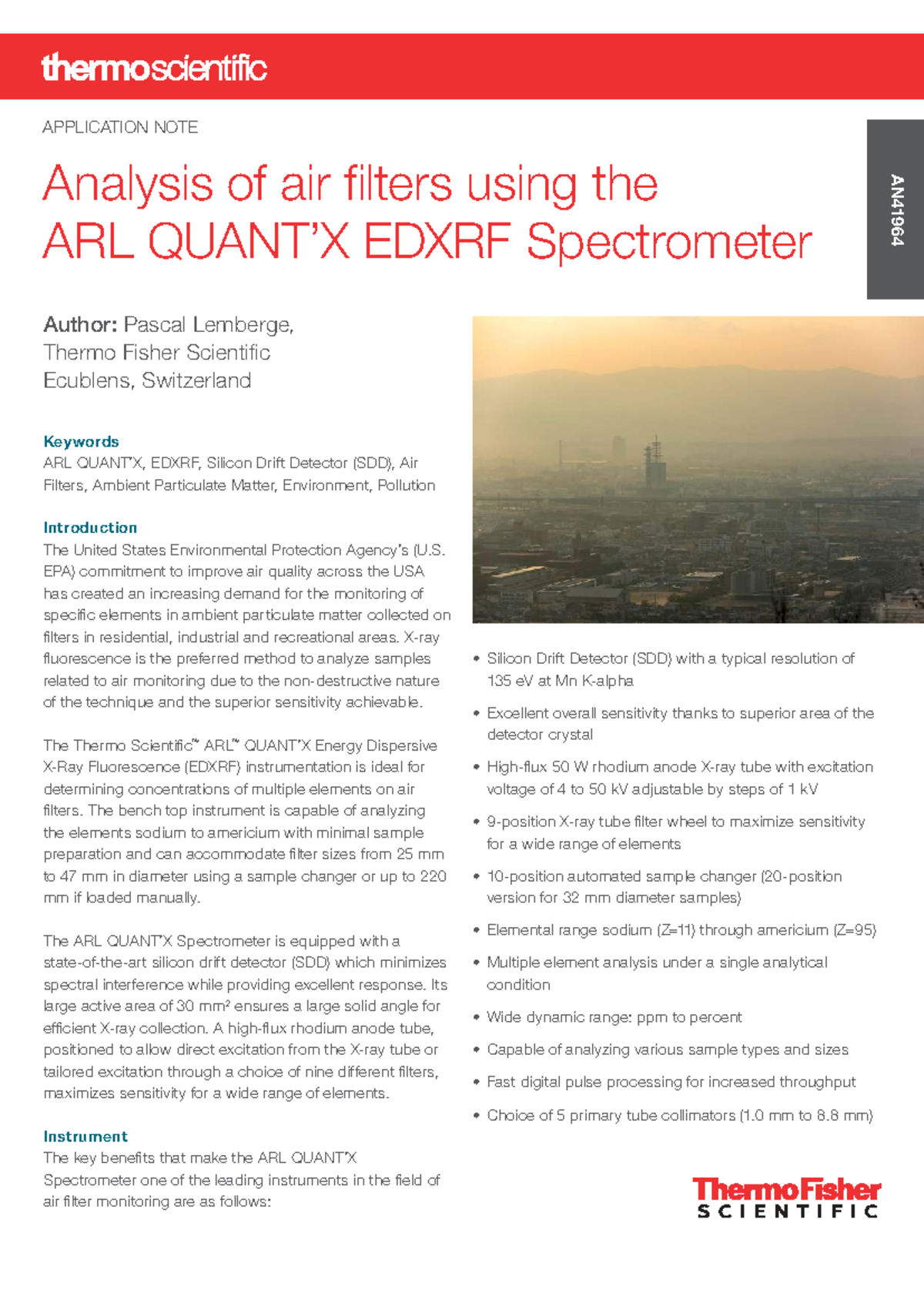 XRAN41964 Air Filter Analysis Using ARL EDXRF Spectrometer - Studocu