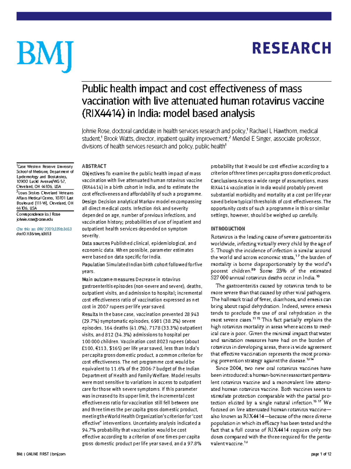 Public Health Impact & Cost-Effectiveness of RIX4414 Vaccination in ...
