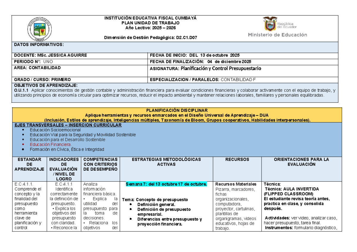 1ER T PUD Planificación y Control Presupuestario 2025-2026 - Document Preview