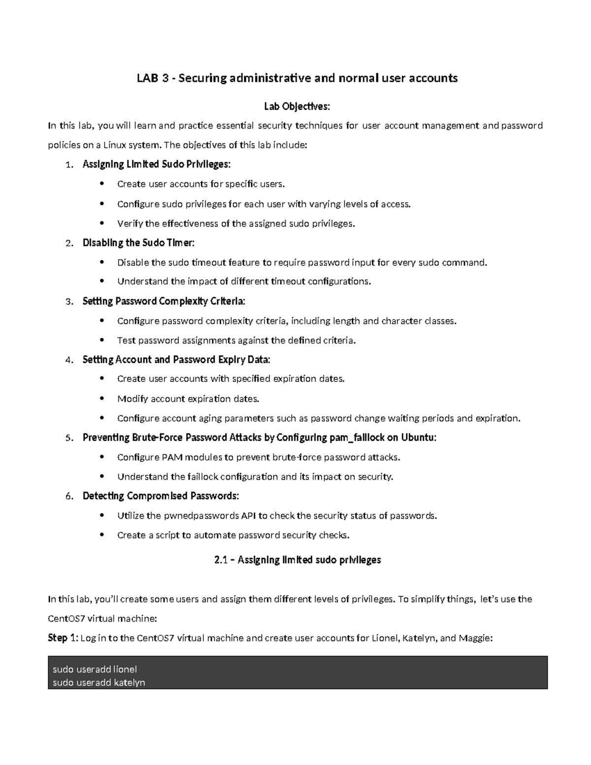 Lab 3 SE184528: Securing User Accounts & Password Policies in Linux ...