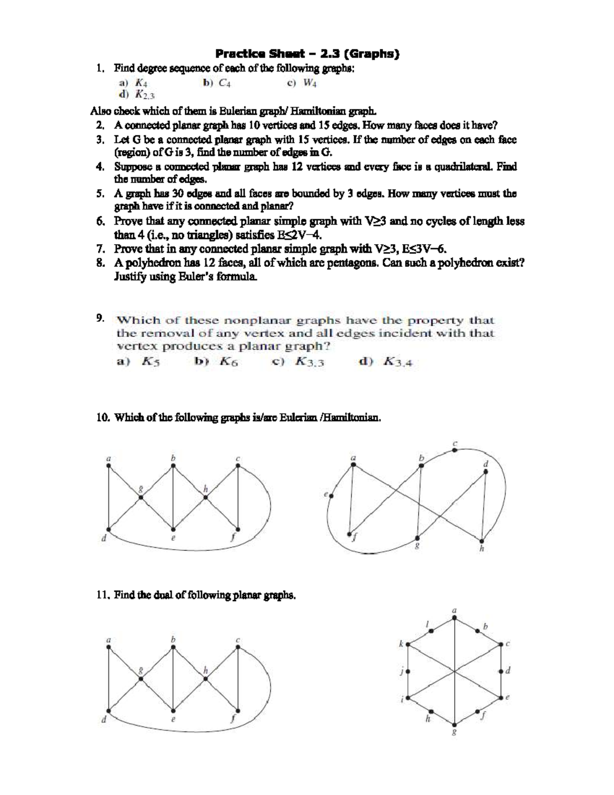 Graphs and Planar Graphs Analysis - Practice Sheet 2.3 (Maths - mnjv ...