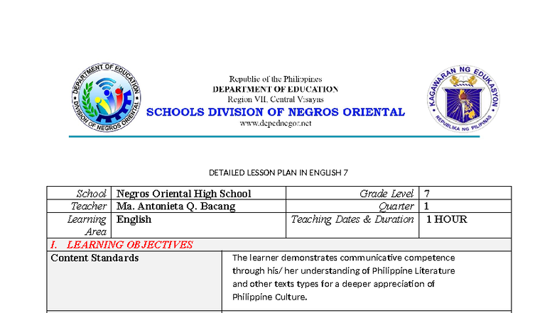 DLP-COT Q1 Eng 7: Detailed Lesson Plan on Analogy - Studocu