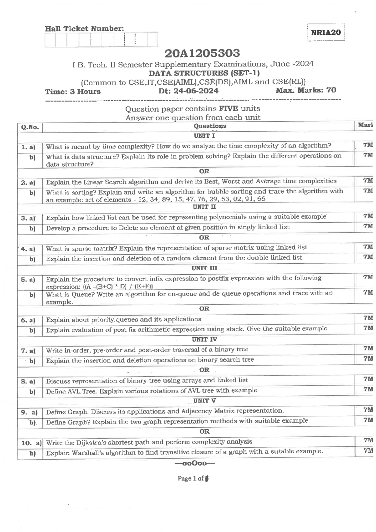 Data structures B. Tech. II semester supplementary exam questions ...