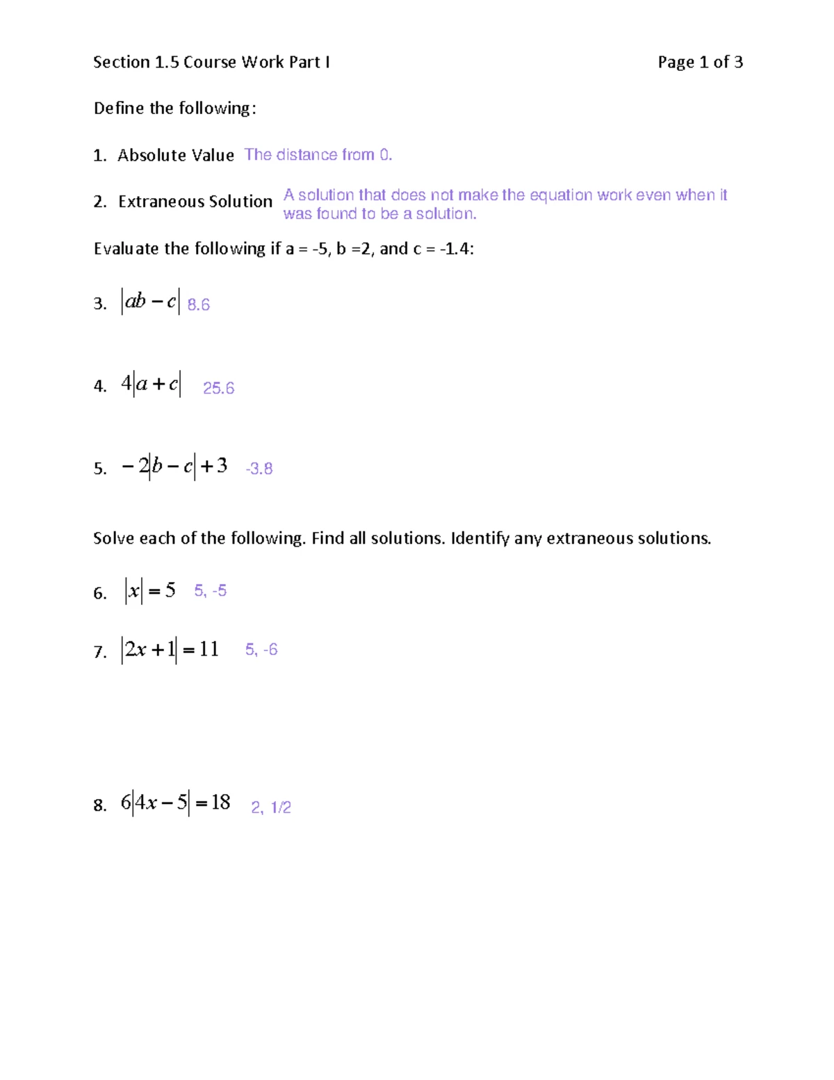 Mr. D Math Solutions: Coursework on Absolute Value & Extraneous ...