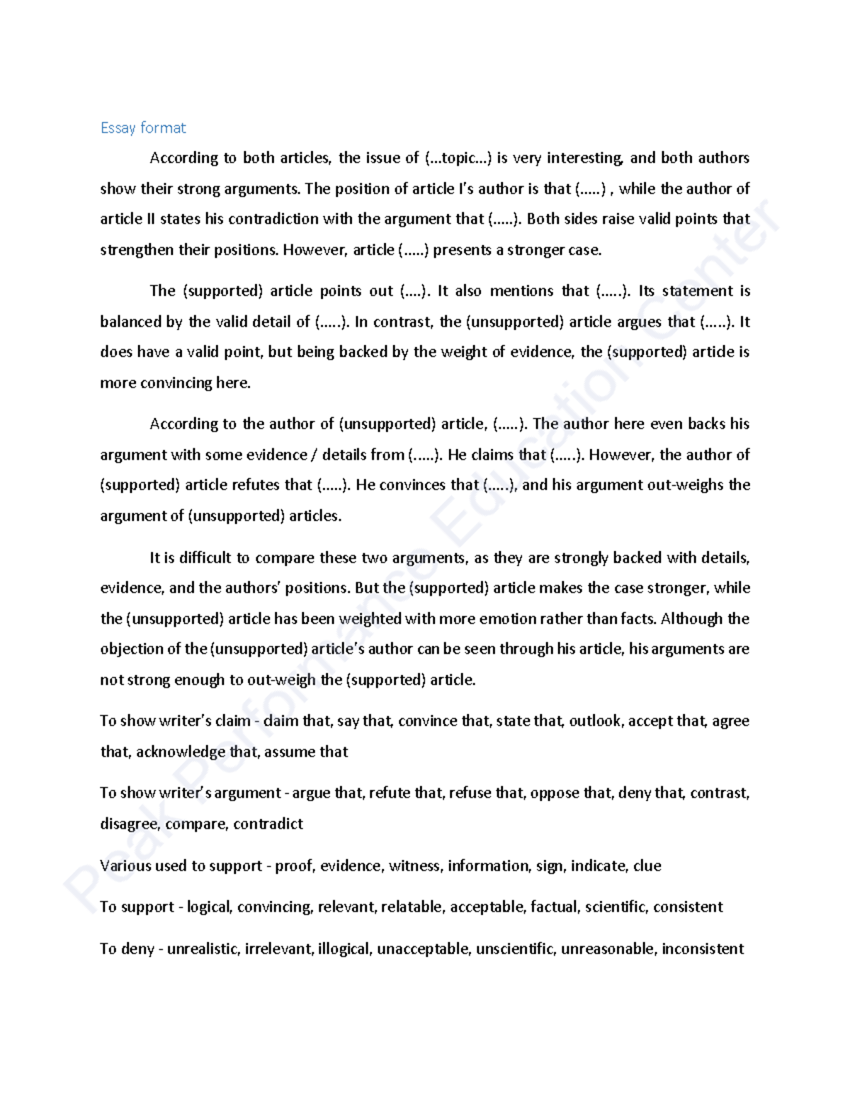 RLA Extended Response Essay Format (PPEC) - Studocu