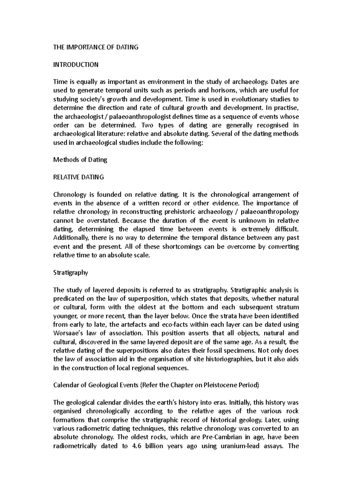 The Importance of Dating Methods in Archaeology: An Overview - Studocu