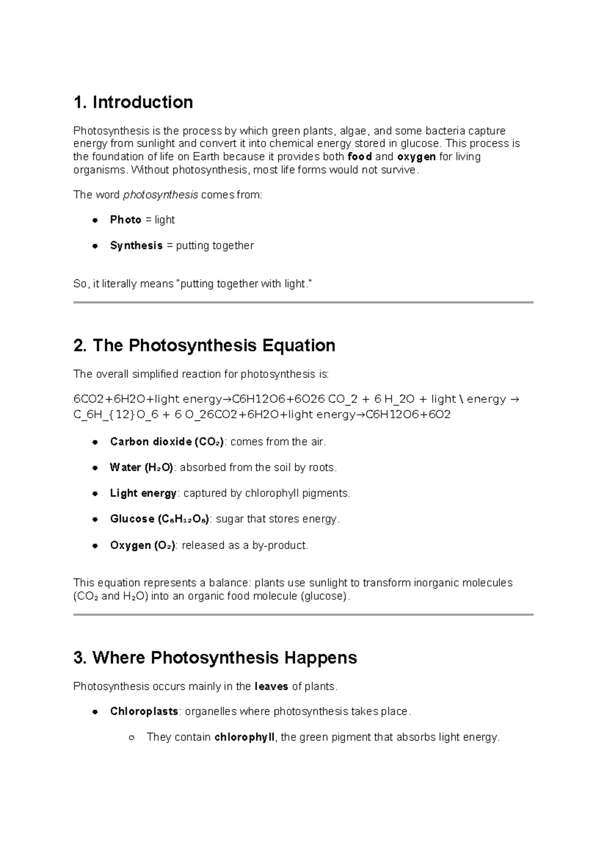 Notes on Photosynthesis (BIO 101) - Key Concepts and Processes - Studocu