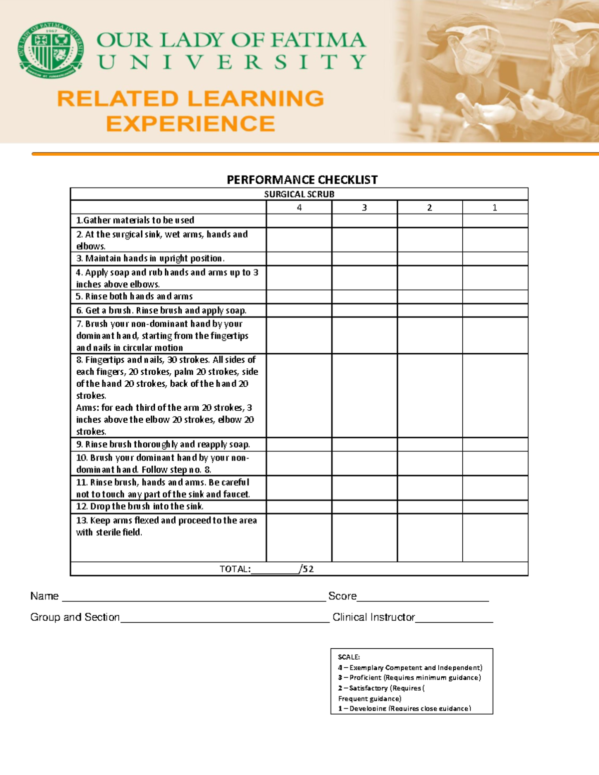 OR- Retdem- Surgical Scrub Performance Checklist - Studocu