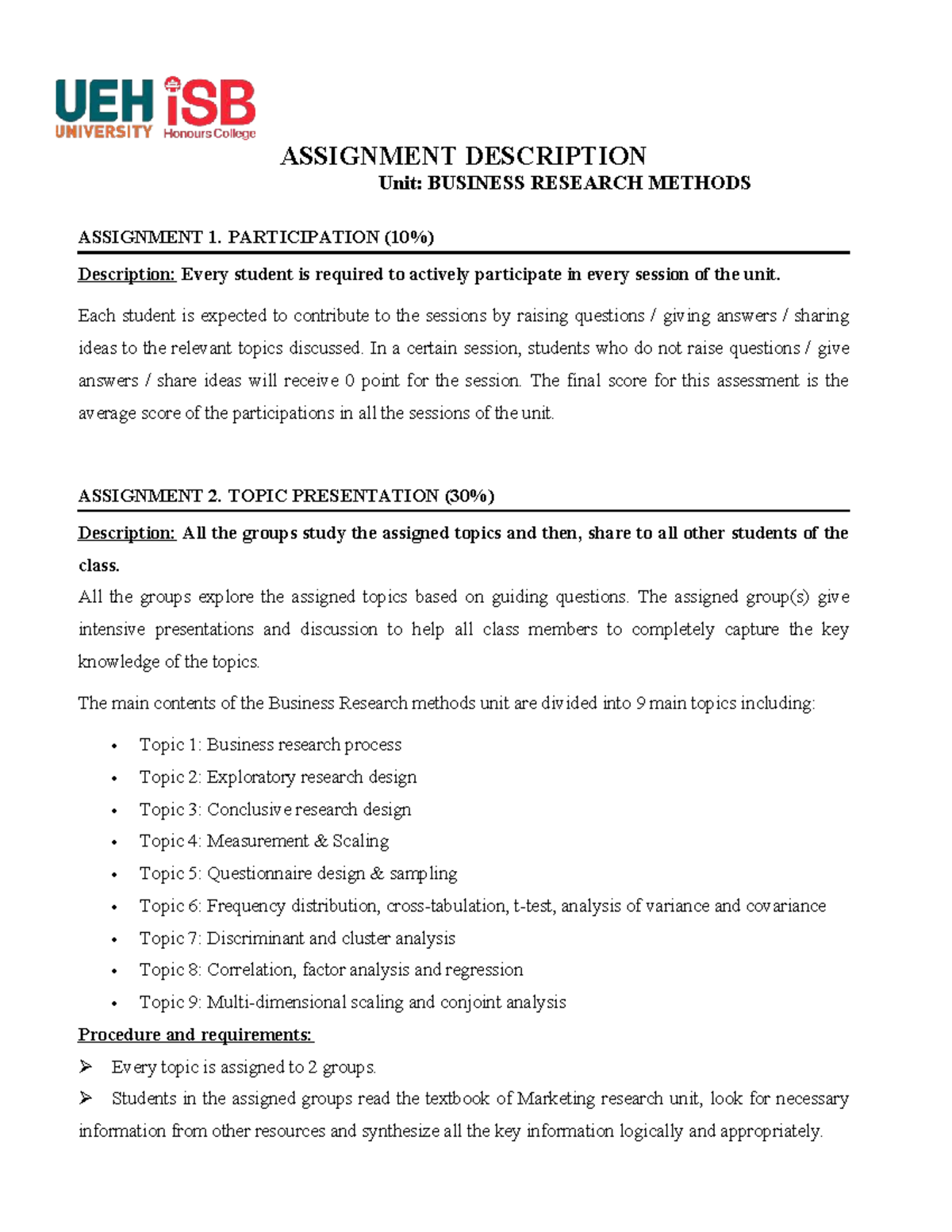 K50 - Business Research Methods Assignment Overview and Final Exam ...