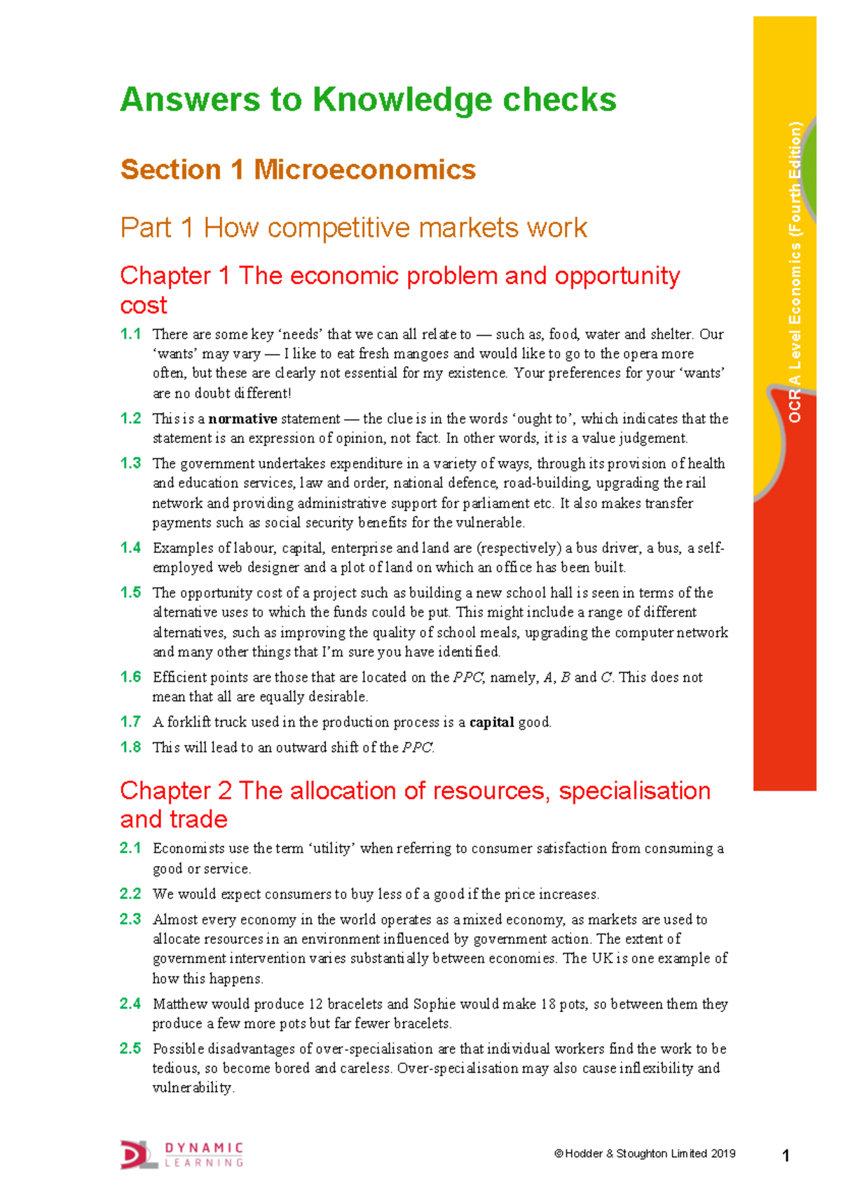 OCR A Level Economics Knowledge Check Answers - 4th Edition - Studocu