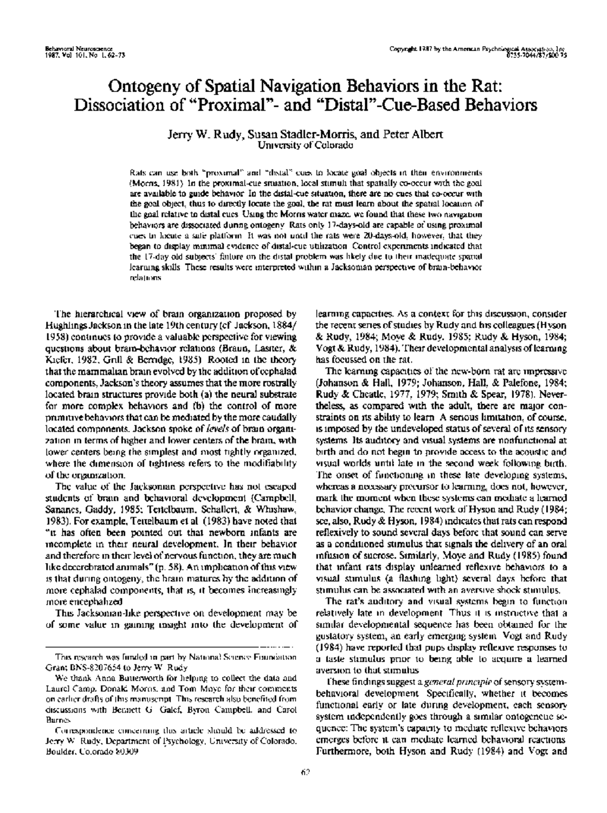 Ontogeny of Spatial Navigation in Rats: A Study on Proximal and Distal ...
