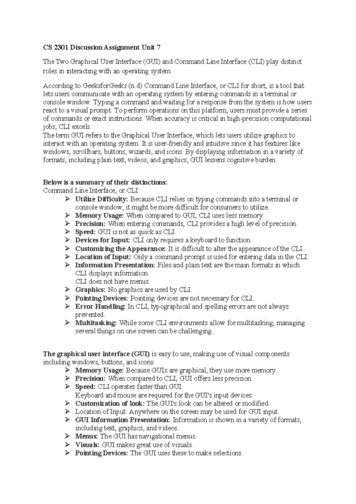 Cs 2301 Discussion Assignment Unit 7 - According To Geeksforgeeks (n 